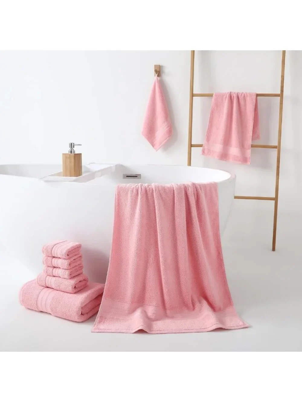Luxury Pink Towel Set of 8 - 100% Cotton, Highly Absorbent Bath Towels for